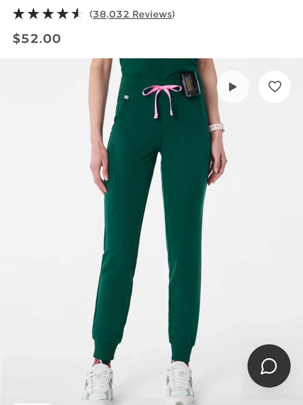 Figs Forest Green Jogger Scrub Pants with Pink Drawstring